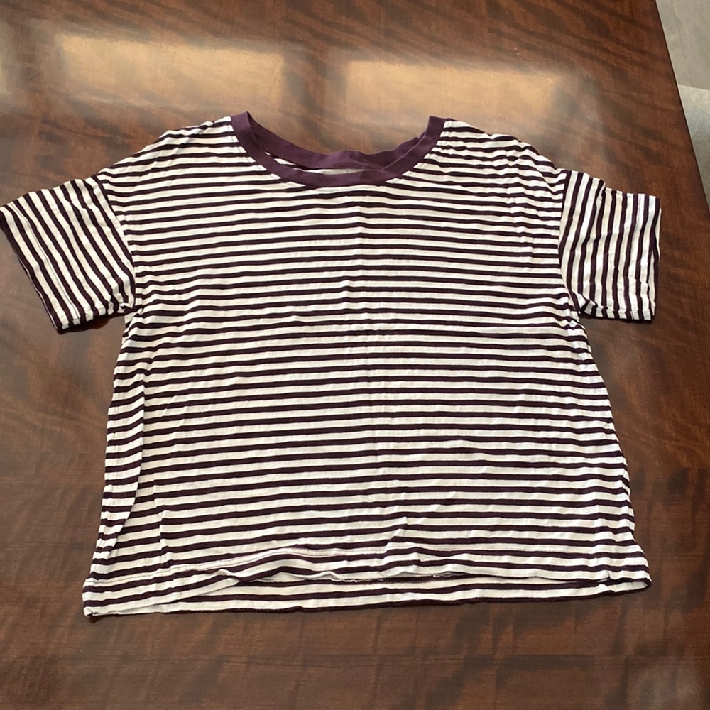 Rivet and Thread Striped Short Sleeve Top